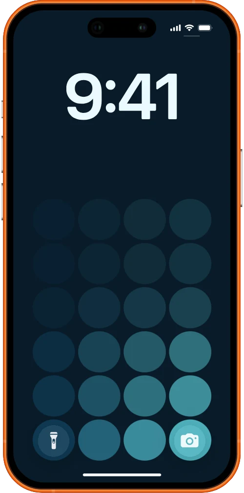 iPhone with the dots wallpaper — a grid of teal dots brightening toward the bottom on deep night blue